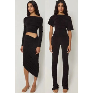 Khy Matching Set; Ruched Crop Top and Low Rise Pants Black Women's Size XXS / XS